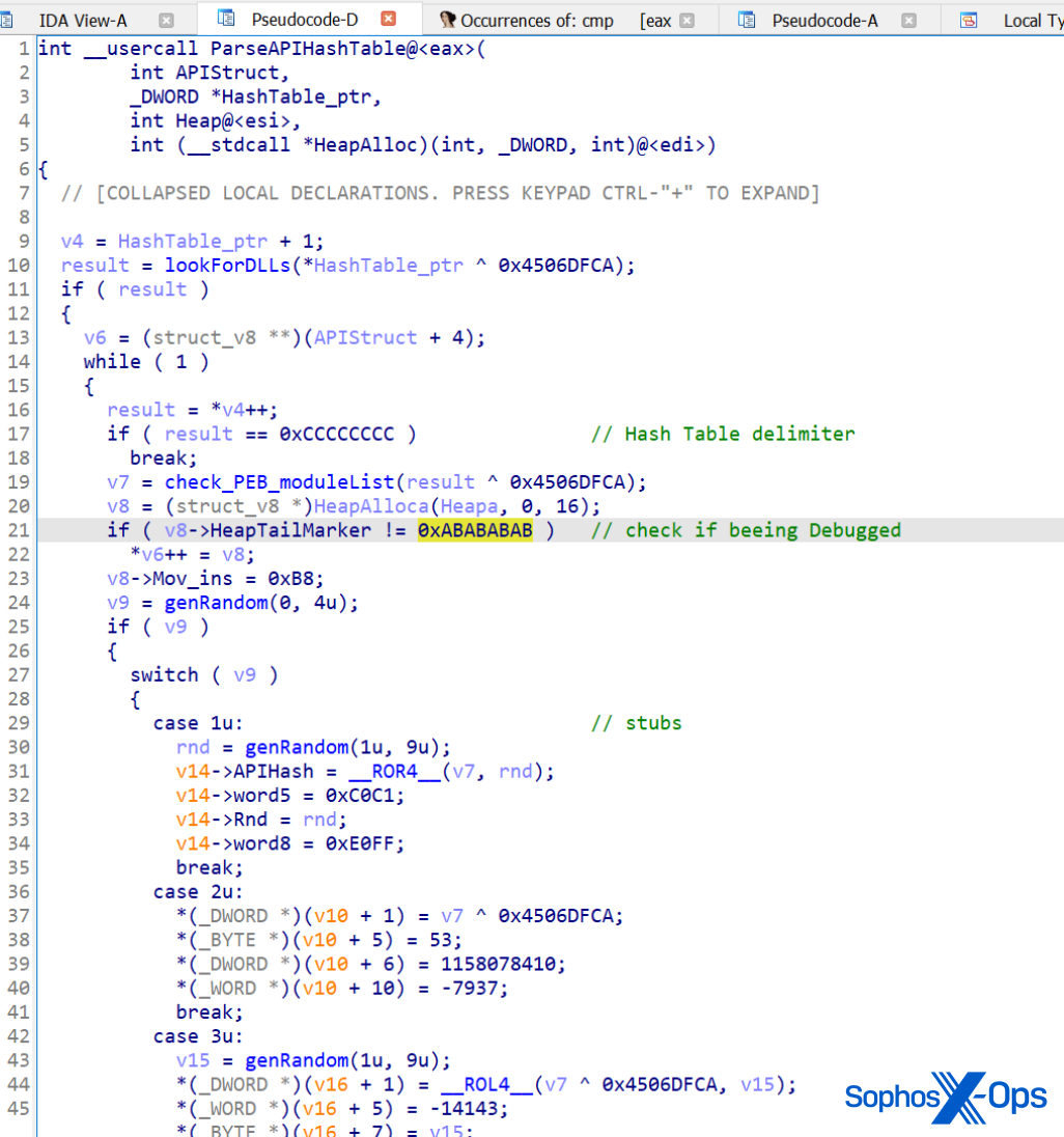 Screenshot of disassembler code