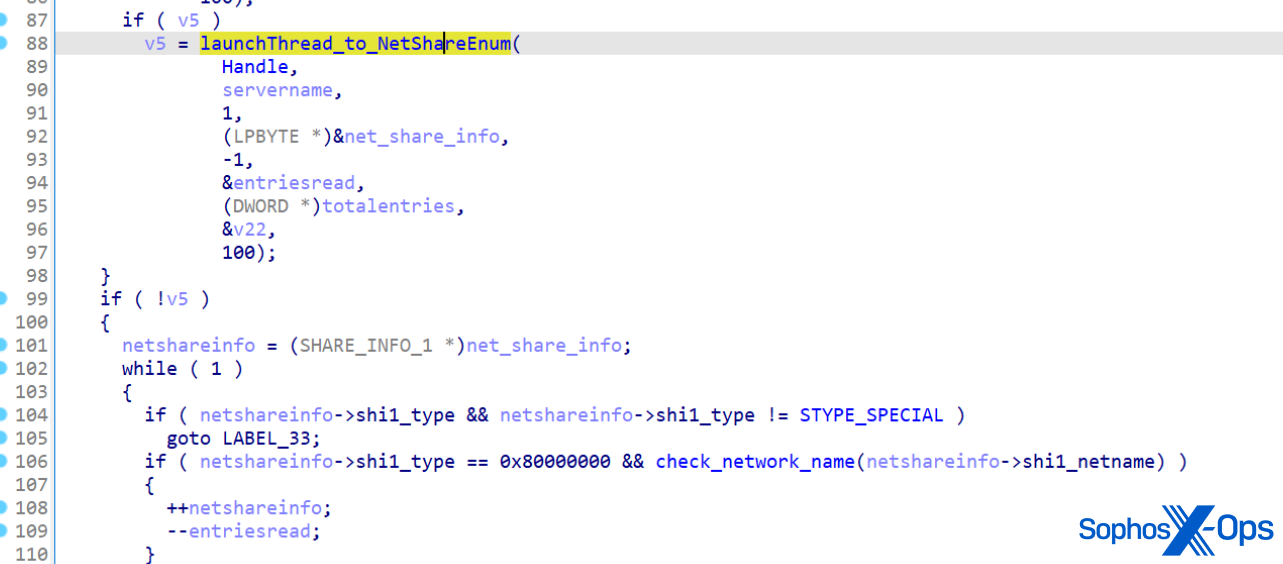 Screenshot of disassembler code